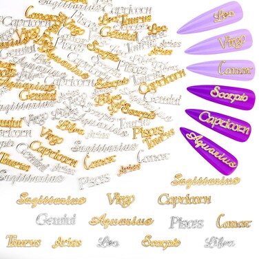 Mity rain Zodiac Nail Charms, 96pcs Twelve Constellation Charms Set Alloy for Nail Art Decoration (Gold, Silver)