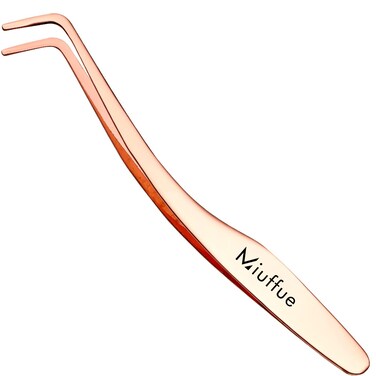 False Eyelash Applicator DIY Lash Applicator Tool Stainless Steel Curved Eyelash Tweezers for Strip Lashes, Rose Gold
