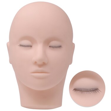 Lash Mannequin Head with 3 Lash Layers, Practice Training Manikin for Makeup and Eyelash Extensions, Soft-Touch Silicone Rubber Flat Doll Head