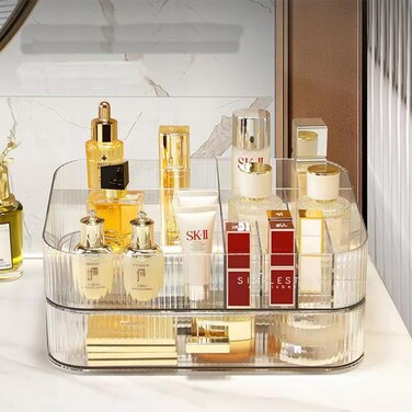 MIUOPUR Makeup Organizer with Stackable Drawers, Bathroom Vanity Organizers and Storage, Ideal for Desk and Dresser Countertops, Great for Cosmetics, skincare, Lipsticks, Nail Care -Clear