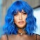 Blue Wig for Women Short Wavy Wigs with Bangs Bob Curly Wig Women's Colorful Wigs Shoulder Length Synthetic Heat Resistant Fiber Wigs for Cosplay Halloween Costume Party(14 Inches)