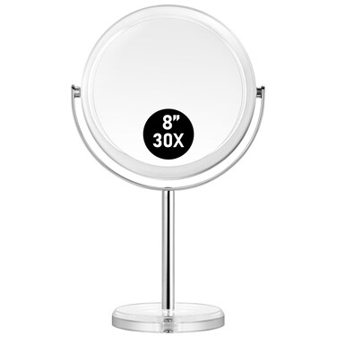 MIYADIVA Makeup Mirror, 30X Magnifying Mirror for Desk, 1X/30X Table Mirror with Stand, Double-Sided Vanity Mirror, Travel Makeup Mirror with Magnification, Desk Mirror for Home and Office 8 in