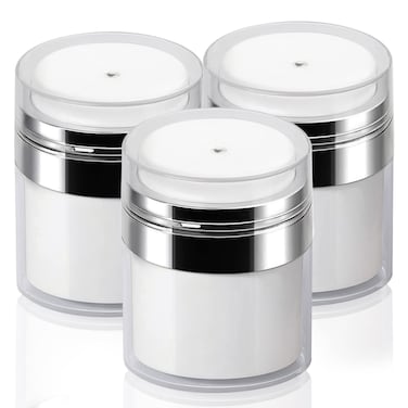 3Pack Airless Pump Jar - 50ml Moisturizer Dispenser, Cream Jar Vacuum Bottle - Airless Cosmetic Pump Containers for Cream, Lotions