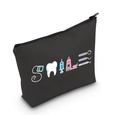 MNIGIU Dental Assistant Gift Funny Dentist Gift Dental Smile Cosmetic Bag Dental Student Gift Dental Hygienist Gift (Smile Black)