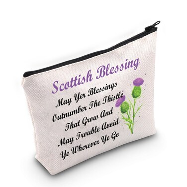 MNIGIU Scottish Thistle Makeup Cosmetic Bag Scottish Blessing Gift May Yer Blessings Outnumber The Thistle That Grow Travel Zipper Pouch (scottish blessing bag)