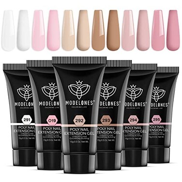 modelones Poly Extension Gel Kit for Nail, 6 Colors Pink Nude Collection Poly Nail Gel Set Builder Gentle Colors French Manicure DIY Design Home Salon