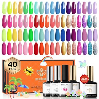 modelones Gel Nail Polish Set, 36 Pastel Rainbow Colors 7ML Soft Pink Red Green Summer Neon Gel Polish Glitter Nude Soak Off LED Gel Nail Polish Kit Nail Art for Starter DIY Holiday Gift