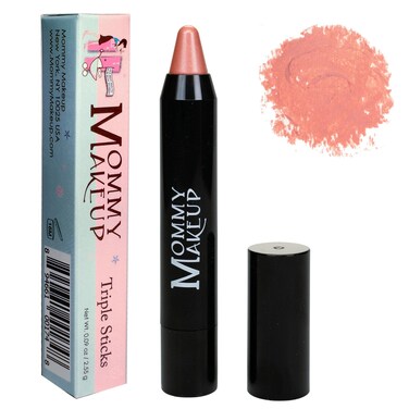 Mommy Makeup Triple Sticks Lipstick, Cream Blush &amp; Teatment All-In-One with Shea &amp; Cocoa Butter - Soft &amp; Creamy Moisturizing Lip Crayon For Lips &amp; Cheeks (Riley Love)
