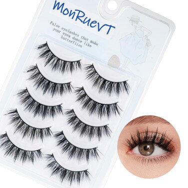 False Eyelashes Natural Lashes Wispy Lashes False EyelashesLightweight Natural Look Invisiband for Comfor Natural Flared Eyelashes False Eye Lashes Soft Fluffy Lashes 5 Pairs (10-14MM)