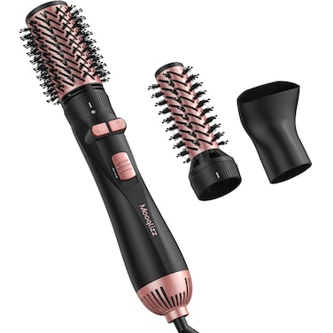 Rotating Hair Dryer Brush, 3 in 1 Round Hot Air Spin Brush Set, Volumizer Blow Dryer Brush with 2 Brushes and Concentrator, Pink Black
