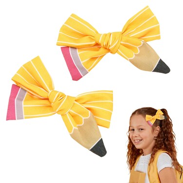 MOSOTECH 2 Pcs Pencil Bow Hair Clips for Girls First Day of School Outfits, Back to School Hair Accessories Hair Pins for Students Teacher, School Bow Hair Barrettes Back to School Supplies Stuff