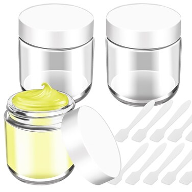 MotBach 3 Pack 4oz Glass Jars with Lids, Small Glass Containers with Lids and Inner Liners, 120ml Glass Jars Travel Toiletries with Spatulas for Makeup Cosmetic Slime Sample Lip Balm Cream Lotion