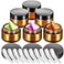 MotBach 6 Pack 1 oz Glass Jars with Lids 60ml Mini Round Clear Glass Jars with Inner Liners and Spatulas, Travel Size Containers Jars for Toiletries Creams Makeup Cosmetic Sample Lotion (Amber Lid)