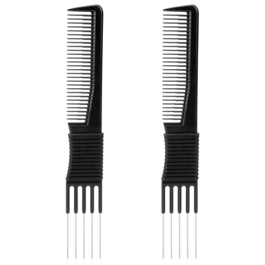 Mozeat Lens Lift Teasing Comb with Metal Prong, 2 Pack, Women's Black Hair Styling Comb for Teasing, Lifting, and Fluffing