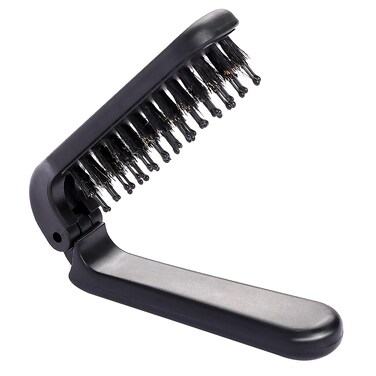 Travel Foldign Hair Brush, Mini Foldable Hair Brush Portable Boar Bristles Hair Comb Pocket Size Comb Hair Styling ToolCollapsable Hairbrush for Purse Gym Trip Swiming Car Women and Men (Black)