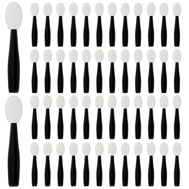 50PCS Disposable Eye Shadow Sponge Applicators, Mini Dual Sided Eyeshadow Brush Set Portable Travel Eye Shadow Applicator Sticks Multipurpose Lips Eye Makeup Brushes with Sponge Tip for Women Girls