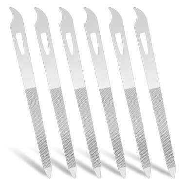6 Pieces Metal Nail File with Nail Cleaner Tip 5.5&rsquo;&rsquo; Stainless Steel Nail File Thin Durable Toenail File Professional Diamond Nail Buffer Double Sided Nail File for Natural Nails