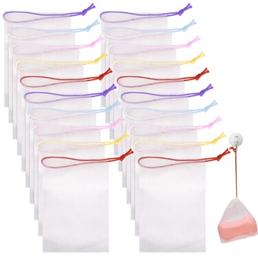 Mozeat Lens 20 PCS Exfoliating Mesh Soap Saver Pouch Bag Mesh Soap Bag Soap Handmade Soap Bubble Mesh Net Bags with Drawstring Mesh Foaming Net Soap Sack Bags for Bath &amp; Shower, Colorful