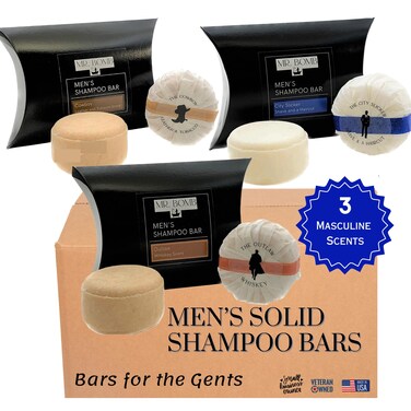 Mr. Bomb Men's Solid Shampoo Bar - Masculine Scents, Manly Man Stuff - Cowboy, City Slicker and Outlaw Popular Scents - Zero Waste Bars (3 PACK ALL SCENTS)
