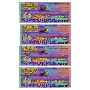 Mr. Pumice Purple PUMI Bar, Extra-Coarse Callus Remover, Pedicure Stone &amp; Ped File Scrubber for Smooth Feet and Heels, 4 Pack