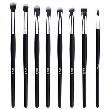 MSQ Eye Makeup Brushes Eyeshadow Makeup Brushes Set with Soft Synthetic Hairs &amp; Real Wood Handle for Eyeshadow, Eyebrow, Eyeliner, Blending (Black, 8PCS)