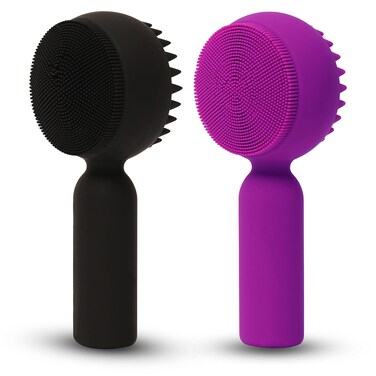 2 PC Silicone Facial Cleansing Brush 2 in 1 Facial Scrubber Manual Exfoliating Facial Brush Face Cleanser Face Exfoliator Ultrafine Bristles for Sensitive Skin Easy to Clean Lather Well(Black&amp;Purple)
