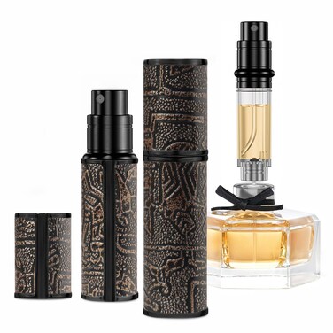5ml Perfume Spray Bottle, AG00BQ Leather Refillable Dispenser Bottom Fill Fragrance Scent Container, Portable and Leak-proof Suitable for Traveling &amp; Outgoing (Egypt Print Gold)