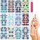 12 Sheets Marble Nail Polish Stickers Wraps, Full Cover Self-Adhesive Nail Polish Strips with 1 Nail File, Marbling Elk Peacock Nail Art Decals Kit for Women Girls Manicure Salon Decoration