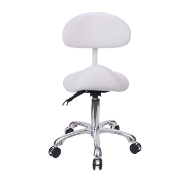 Saddle Stool Chair with Back Rolling Esthetician Seat for Salon Tattoo Shop Spa Facial lash Home Dentist Clinic Esthetician Chair(with Back Support, White)