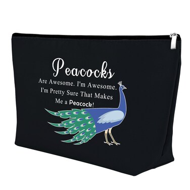 Mxrymvu Peacock Makeup Bag Peacock Theme Bag for Women Inspirational Cosmetic Pouch Animal Lover Present Christmas Birthday Present for Friend Sister Travel Pouch（Black）
