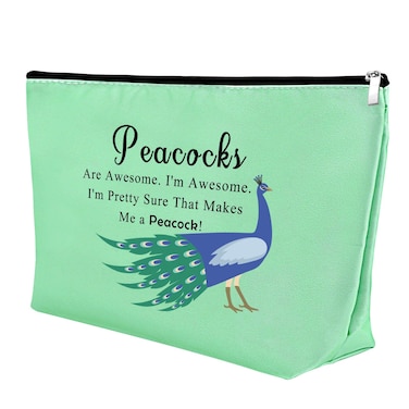 Mxrymvu Peacock Makeup Bag Peacock Theme Bag for women Inspirational Cosmetic pouch Animal Lover Present Christmas Birthday Present for Friend Sister Travel Pouch（Green）