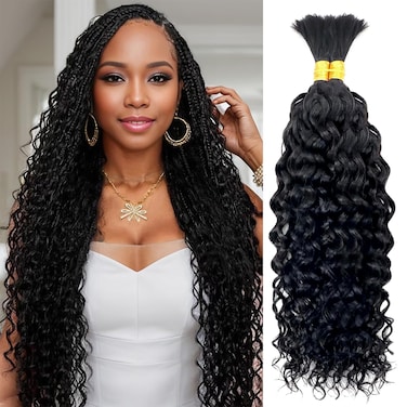 Human Braiding Hair for Boho Braids, 20 Inch 100g 2 Bundles Water Wave Bulk Human Boho Hair for Braiding 12A Virgin Curly Human Hair for Boho Knotless Braids Human Hair Bundles Natural Color