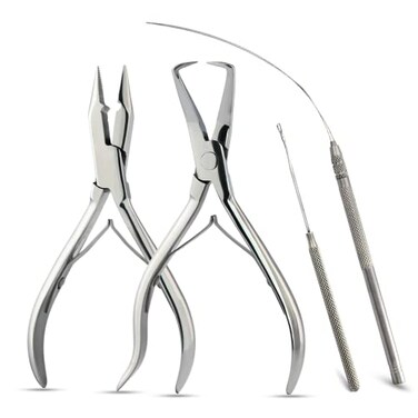 Professional Hair Extension Tools Kit, Hair Extensions Remover Pliers, Micro Links Beads Hair Pulling Hook &amp; Microbead Ring Loop Tool Stainless Steel Hair Supplies Packed in Soft Case