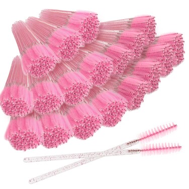 500PCS Disposable Eyelash Brushes - Upgraded Mascara Wands &amp; Makeup Applicators Kit for Eyelash Extensions Makeup and Eyebrow Grooming(Pink)