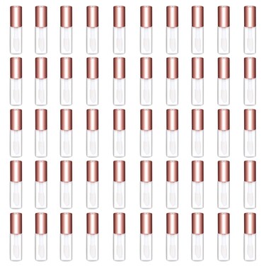 Mydio 50 Pack 1.2ML Clear Mini Lip Gloss Tube Empty Lip Balm Containers With Rose Gold Lid for Lipstick (Rose Gold)