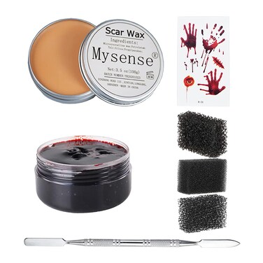 Mysense Fake Blood Scar Wax Kit SFX Makeup Fake Wound Skin Wax Special Effects Face Paint Set Fake Nose Stage Makeup with Spatula Tattoos Stipple Sponges,3.5Oz(100g)