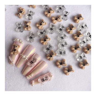 20pcs Cartoon Bow Tie Bear Nail Charms, Cute Resin Acrylic 3D Candy Bear Nail Art Charms for Nail DIY Crafting Scrapbook, Nail Accessories Nail Supplies for Women Girls