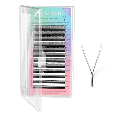 NAGARAKU 5 Trays yy Eyelash Extensions y lash 0.07mm D curl 9/10/11/12/13mm in 1 pack Premade 4D Easy Fan Russian Volume Cluster Faux Mink Matte Black 12 rows