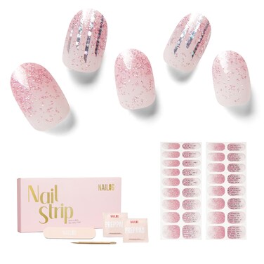 NAILOG Semi Cured Gel Nail Strips, 34 pcs Salon-Quality Gel Nail Stickers, Long Lasting Nail Wraps for Women with Soft Gel Finish (Pink Lane)