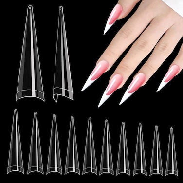 Stiletto Nail Tips for Acrylic Nail, 500pcs XXL Stiletto Nail Tips Half Cover False Nails Tips for Nail Salon and Home DIY 10 Sizes
