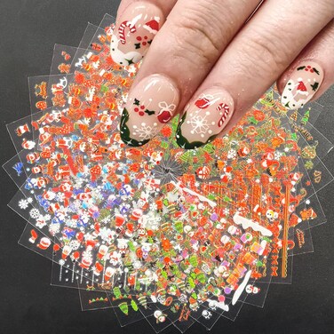 30 Sheets Christmas Nail Art Stickers 3D Self Adhesive Snowflake Nail Decals Santa Claus Snowman Christmas Tree Holiday Nail Stickers for Nail Art Christmas Nail Design for Women Girls