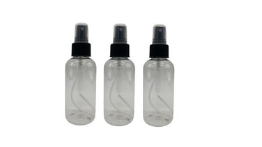 Natural Farms 4 oz Clear Boston BPA FREE Bottles - 3 Pack Empty Refillable Containers - Essential Oils Cleaning Products - Aromatherapy   Black Fine Mist Sprayers