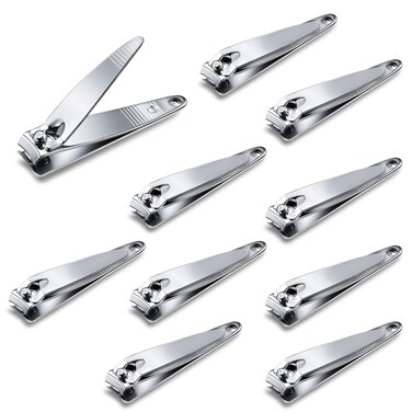 10 Pieces Nail Clippers Bulk Stainless Steel Fingernail Clippers Flat Toenail Clippers Portable Travel Fingernails Pointed Manicure Pedicure Sturdy Trimmer