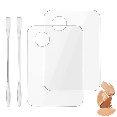 2pcs Acrylic Makeup Palette, Cosmetic Makeup Mixing Tray with 2pcs Spatula Tool, Foundation Makeup Palette for Nail Art Eye Shadow Pigment Blending (Rectangle)