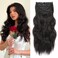 NAYOO 4PCS Clip in Hair Extensions Dark Brown Long Wavy Curly Synthetic Thick Hairpieces for Women with Fiber Double Weft Hair Full Head（20 inch, Dark Brown）