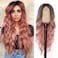 NAYOO Long Ombre Pink Wavy Wig for Women 26 Inch Middle Part Curly Wavy Wig Natural Looking Synthetic Heat Resistant Fiber Wig for Daily Party Use (Ombre Pink)