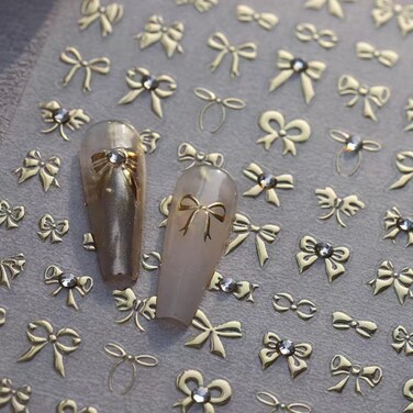 5D Embossed Bow Nail Art Stickers Gold Nail Stickers for Nial Art Rhinestone Nail Decals Self Adhesive Bowknot Nail Art Design Manicure Supplies Charm for Women Nail Art Decorations Accessories