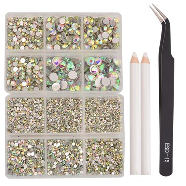 8000pcs Non Hotfix Rhinestones 10 Sizes Flatback Crystal Glass Rhinestones with Tweezers and Picking Pen for Nail Art Clothes Bags Phone Decorations Crafts DIY (001ab Crystal AB Mix SS3-SS30)