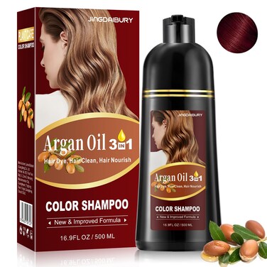 Dark Wine Red Hair Dye Shampoo 3 in 1 for Gray Hair Coverage, Argan Oil Shampoo Para Pintar el Cabello, Burgundy Shampoo Hair Dye for Women Men, Instant Hair Color Shampoo, Champu Para Canas 500ML