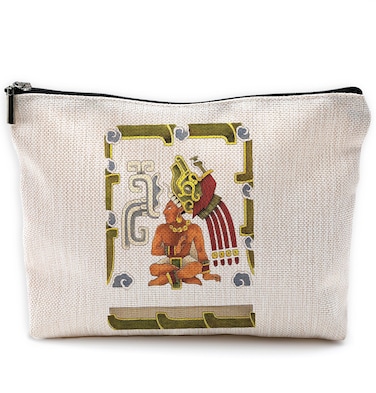 Ancient Mayan Aztec Art Warrior Priest Retro Makeup Bag Travel Cosmetic Bags, Mexican Style Cosmetic Makeup Bags with Zipper Pouch Travel Toiletry Case